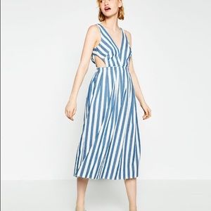 ZARA Cut Out Dress Striped Denim XS NWT